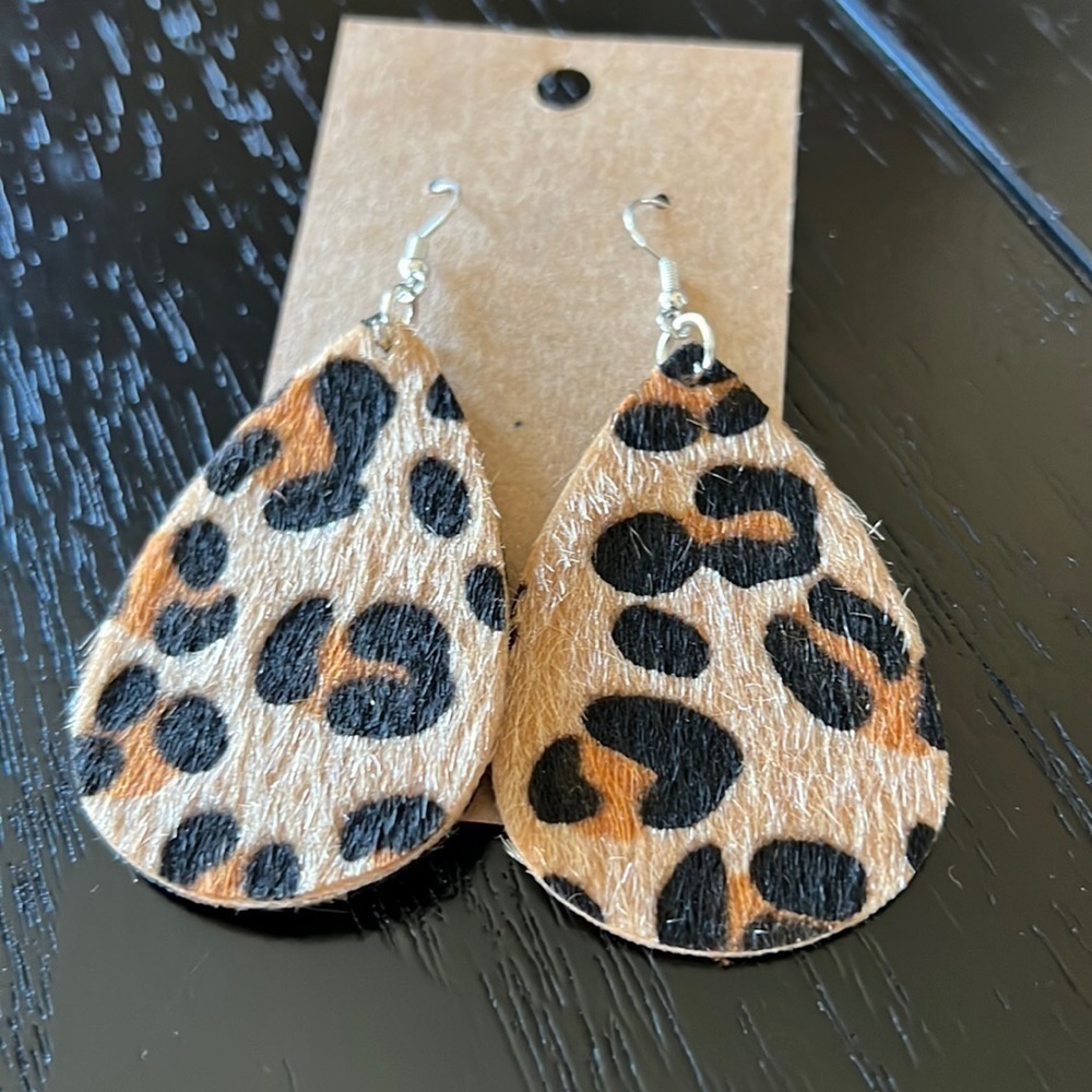 FAUX pony hair leopard print earrings-NWT